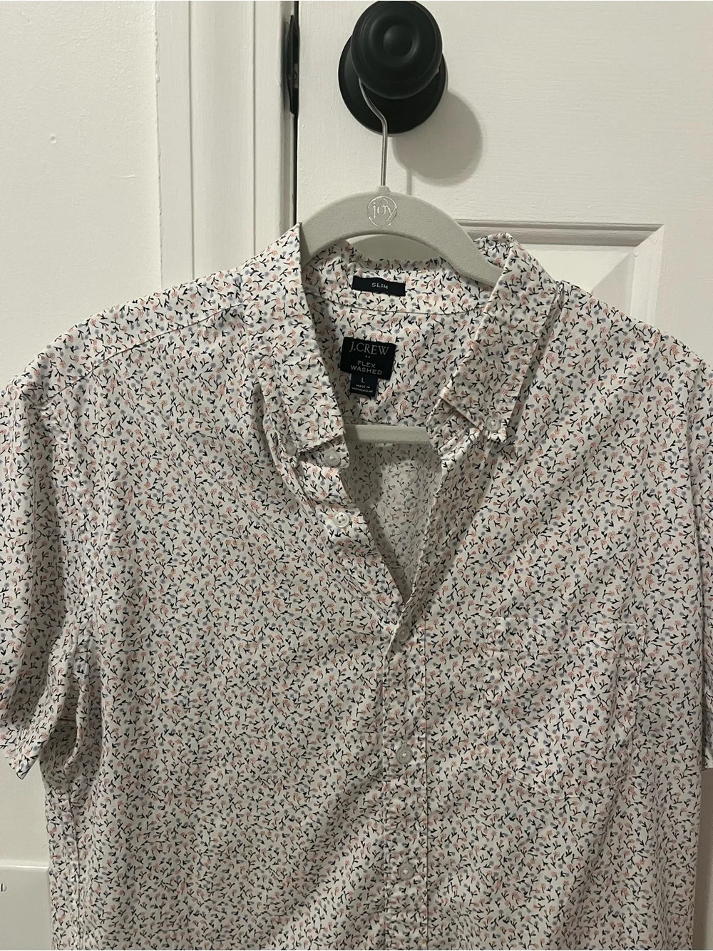 J. Crew Short-Sleeve Button-Down Shirt in White with Multicolor Micro Floral
